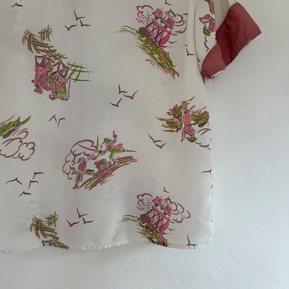 vintage 50s pirate ship seas print top blouse S M - Picture 7 of 7